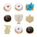 jewish holiday Hanukkah image with traditional doughnuts and menorah & x28;traditional candelabra& x29; isolated on white. Royalty Free Stock Photo
