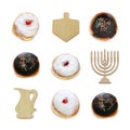 jewish holiday Hanukkah image with traditional doughnuts and menorah & x28;traditional candelabra& x29; isolated on white. Royalty Free Stock Photo