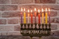 Jewish holiday Hanukkah with menorah traditional candelabra and Burning candles Royalty Free Stock Photo