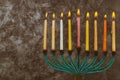 Jewish holiday Hanukkah with menorah traditional candelabra and Burning candles Royalty Free Stock Photo