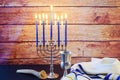 jewish holiday Hanukkah still life composed of elements the Chanukah festival. Royalty Free Stock Photo