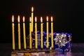 jewish holiday Hanukkah still life composed of elements the Chanukah festival. Royalty Free Stock Photo