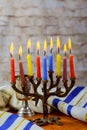 jewish holiday Hanukkah still life composed of elements the Chanukah festival. Royalty Free Stock Photo