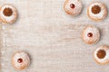 Jewish holiday Hanukkah sufganiyot on wooden background