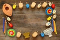 jewish holiday Hanukkah with wooden dreidel (spinning top) Royalty Free Stock Photo