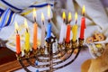 Brightly Glowing Hanukkah Menorah - Shallow Depth of Field