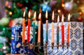 Brightly Glowing Hanukkah Menorah soft focus Royalty Free Stock Photo