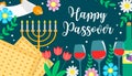 Jewish holiday Passover banner design with floral decoration, Happy Passover greeting card. Pesach celebration concept