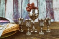 Jewish holiday Passover with matzah, pesah celebration four cup of kosher wine Royalty Free Stock Photo