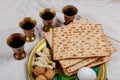 Jewish holiday Passover with matzah, pesah celebration four cup of kosher wine Royalty Free Stock Photo