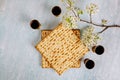 Jewish holiday Passover with matzah, pesah celebration four cup of kosher wine Royalty Free Stock Photo