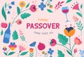 Jewish holiday Passover, Pesach. Greeting card, banner with traditional icons. Springtime concept design. Happy Passover