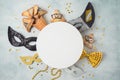 Jewish holiday Purim celebration background. Top view from above Royalty Free Stock Photo