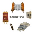 Jewish Holiday, Simchat Torah translation: `Rejoicing of with the Torah`. Scrolls of Torah