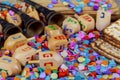 dreidel the traditional Jewish toy, a spinning top used for Hanukkah Royalty Free Stock Photo