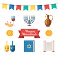 Jewish holidays hanukkah flat icons Royalty Free Stock Photo