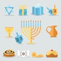 Jewish holidays hanukkah flat icons with menorah candles Royalty Free Stock Photo