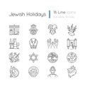 Jewish holidays linear icons set