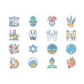 Jewish holidays RGB color icons set