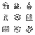 Jewish icon set, outline style