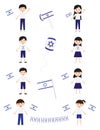Set of Israeli kids characters with Blue White Israeli flags