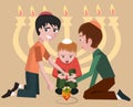 Jewish kids with spinning top, hanukkah symbol