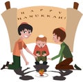 Jewish kids with spinning top, happy hanukkah Royalty Free Stock Photo