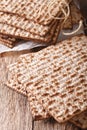 Jewish kosher matzah macro on a table. Vertical Royalty Free Stock Photo