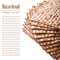 Jewish kosher matzo for Passover macro isolated on white. text Royalty Free Stock Photo