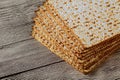 Jewish kosher matzo for Passover a wooden table. Royalty Free Stock Photo