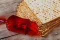 Jewish kosher matzo for Passover a wooden table. Royalty Free Stock Photo