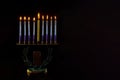 Jewish lights holiday of Hanukkah a burning menorah symbol of Judaism traditional holiday