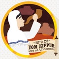 Jewish Man Blowing a Shofar with Scroll for Yom Kippur, Vector Illustration Royalty Free Stock Photo