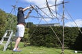 Jewish Man Building a Sukkah on Sukkoth Feast of Tabernacles Jewish Holiday Royalty Free Stock Photo