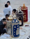 Jewish man celebrate Simchat Torah.