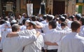 Jewish man celebrate Simchat Torah.