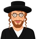 Jewish man face portrait with hat and beard in a black suit. Jerusalem. Israel. Vector Illustration isolated on white background. Royalty Free Stock Photo