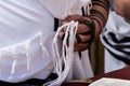 Holding tzitzit around the hand during Jewish prayer