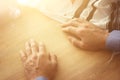 Jewish man hands next to tallit. Jewish traditional symbol. Rosh hashanah jewish New Year holiday, Shabbat and Yom kippur concep Royalty Free Stock Photo