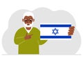 A Jewish man holds an Israeli flag. Vector