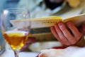 Jewish man reading from the Haggadah on Passover Seder Meal