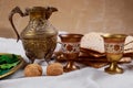 A Jewish Matzah bread with wine. Passover holiday concept Royalty Free Stock Photo