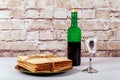 A Jewish Matzah bread with wine. Passover holiday concept Royalty Free Stock Photo