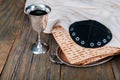 A Jewish Matzah bread with wine. Passover holiday concept Royalty Free Stock Photo