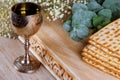 A Jewish Matzah bread with wine. Passover holiday concept Royalty Free Stock Photo