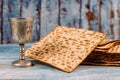 A Jewish Matzah bread with wine. Passover holiday concept Royalty Free Stock Photo