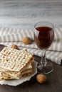 Jewish Matzah bread with wine for Passover holiday Royalty Free Stock Photo