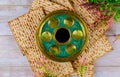 Jewish matzah, kiddush and seder with text in hebrew egg, bone, herbs, karpas, chazeret and charoset. Passover concept Royalty Free Stock Photo
