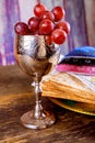 Jewish matzah unleavened bread, wine cup with a Passover holiday attributes