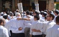 Jewish men celebrate Simchat Torah